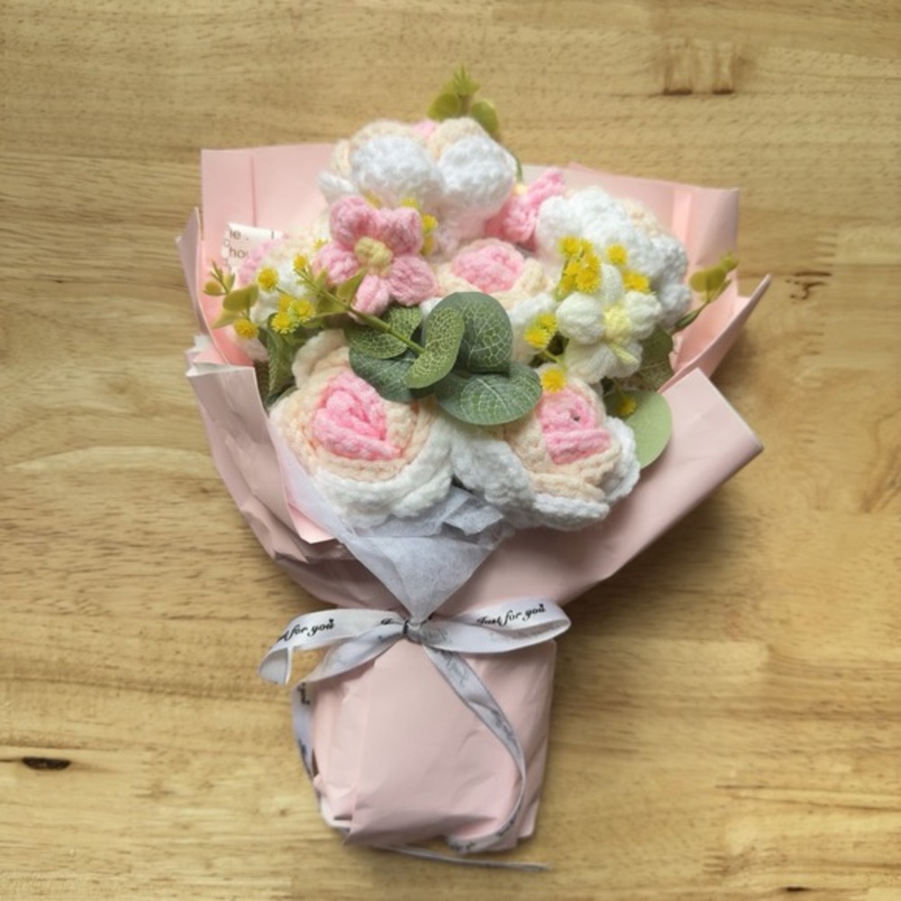 Crochet Flowers Bouquet - Hand Knitted Rose Crochet Flower Bouquet for Home GIFT